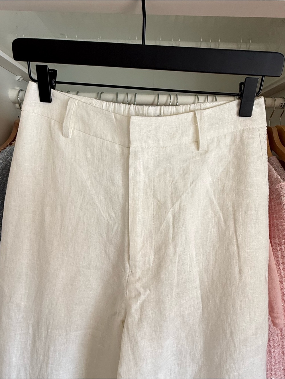 Petite Studio White Linen Wide-Leg Pants with Eyelet Trim - Picture 3 of 9